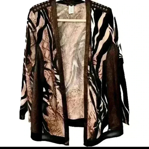 Vex Collection Open Cardigan Sweater Black and Creams long Sleeve Size 44 #165 - Picture 9 of 10